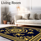Golden Sun Medallion Navy Scroll Rug
