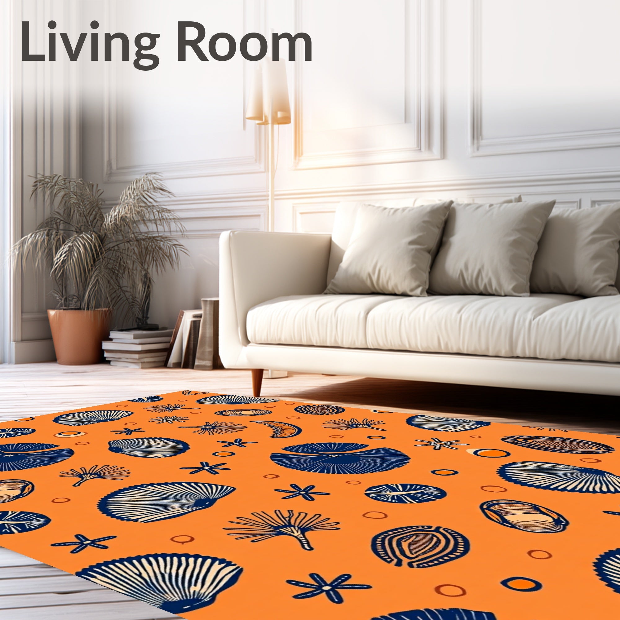 Orange Ocean Shell Scatter Rug