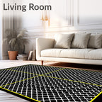 Black White Crossed Lace Grid Overlay Rug