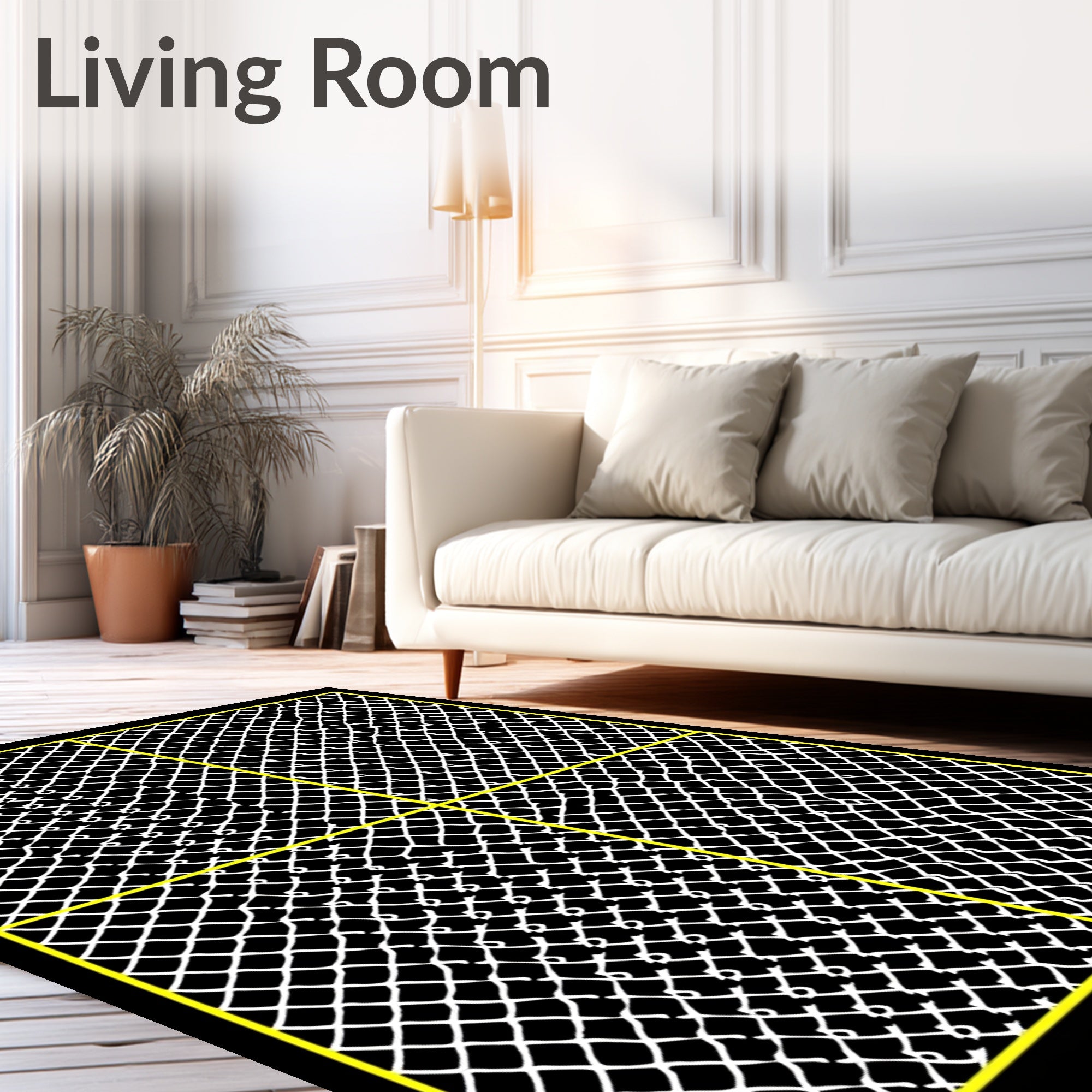 Black White Crossed Lace Grid Overlay Rug