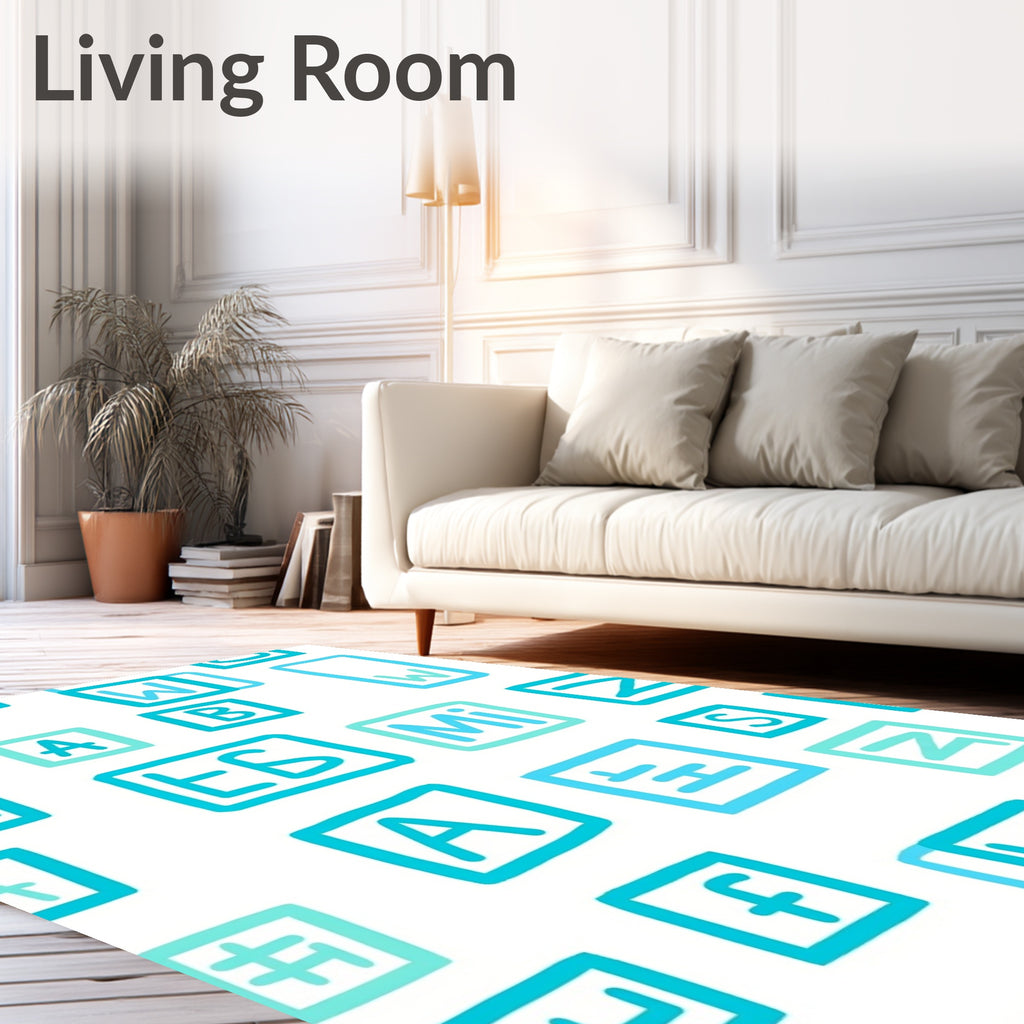 Aqua Blue Alphabet Blocks Rug
