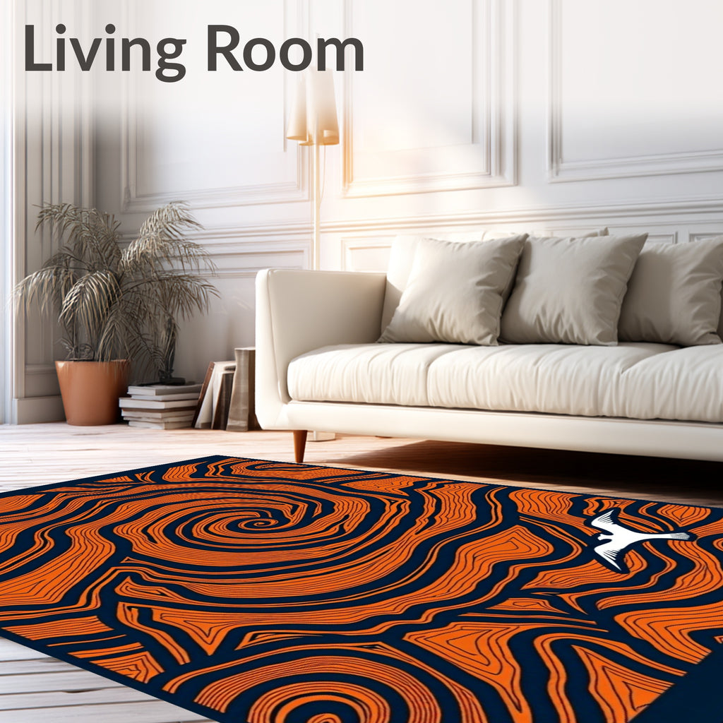 Orange Swirls With White Bird Rug