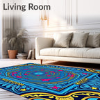 Vibrant Blue Starry Swirl Frame Rug