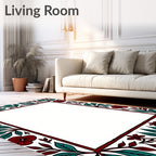 Deep Red Teak Floral Border Rug