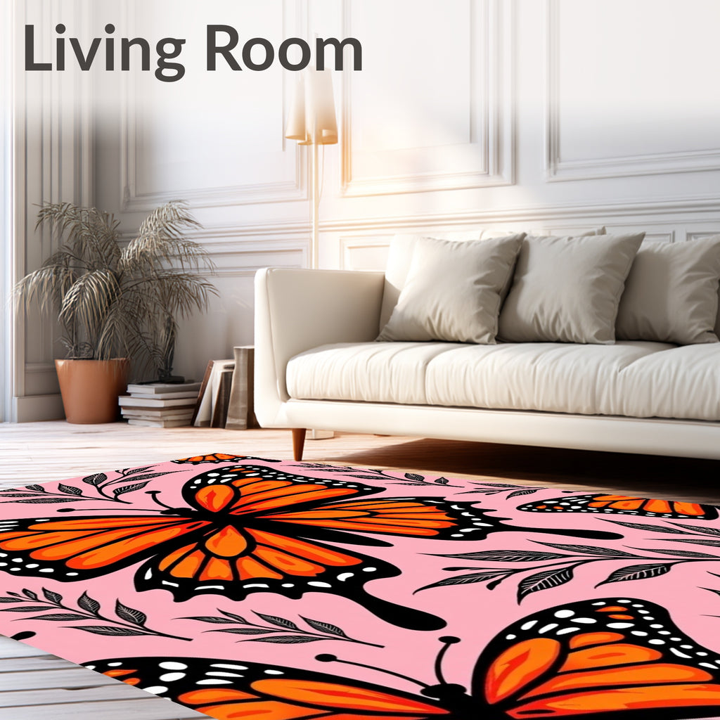 Vibrant Orange Butterfly Floral Background Rug