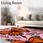 Vibrant Orange Butterfly Floral Background Rug