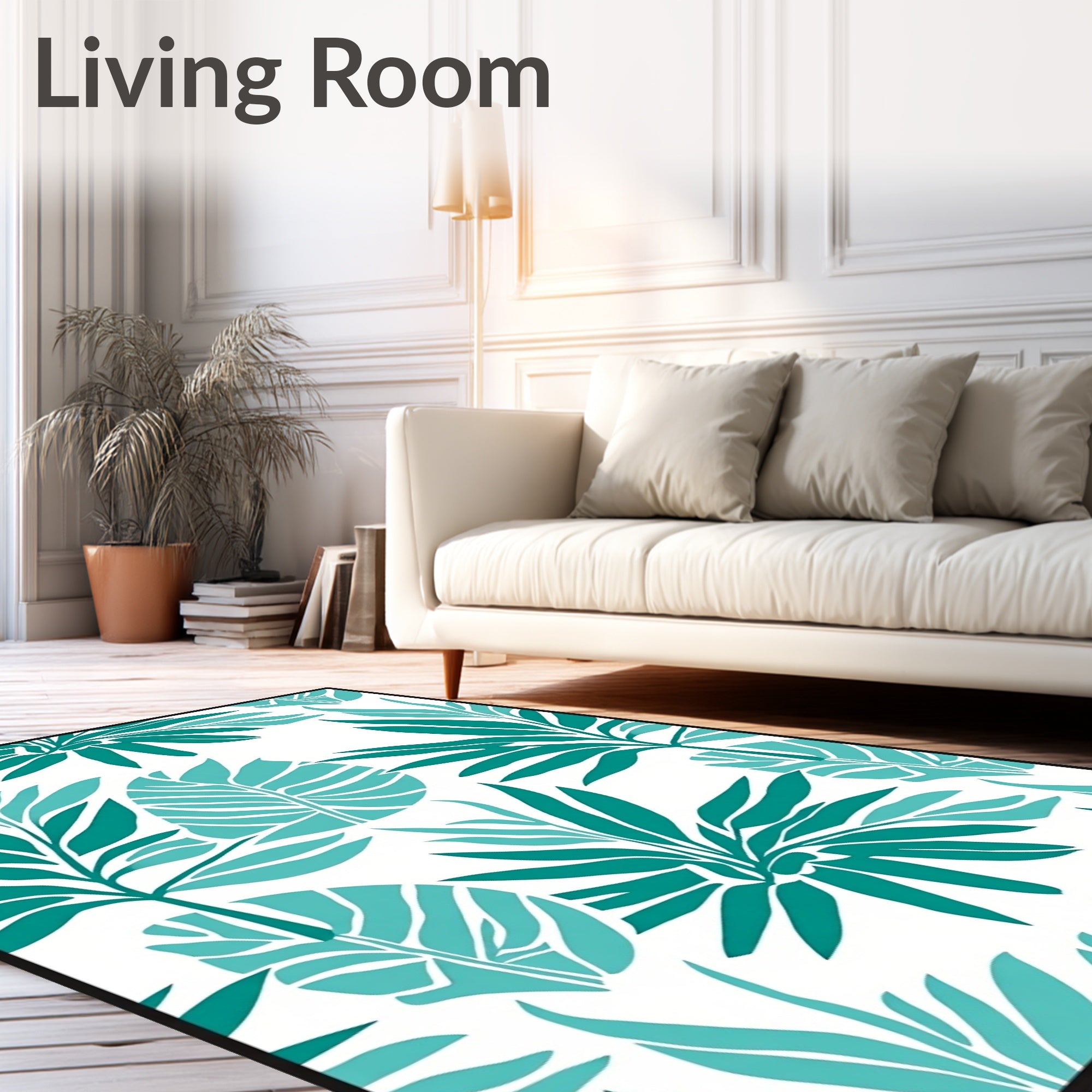 Teal Tropical Leaf All Over Rug