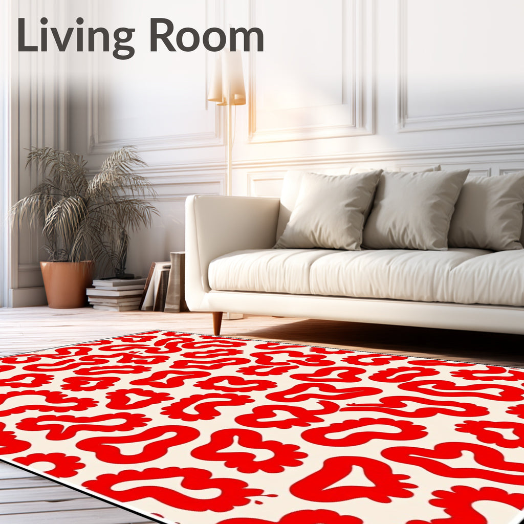 Bold Red Organic Abstract Shapes Rug