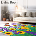 Whimsical Orange Butterfly Sunflower Garden Rug