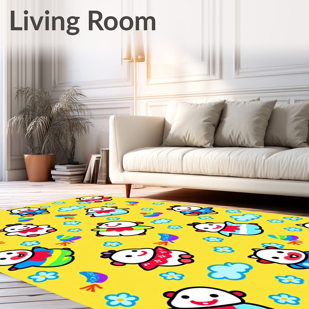 Cute Cartoon Characters Yellow Background Rug