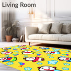Cute Cartoon Characters Yellow Background Rug