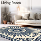 Navy Sunburst Mandala Border Design Rug