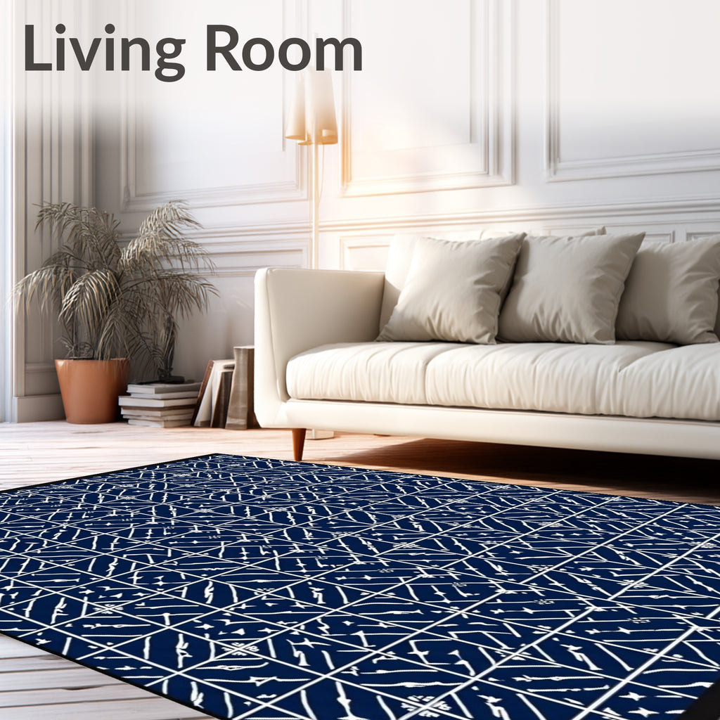 Navy White Scattered Diagonal Squares Rug