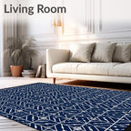 Navy White Scattered Diagonal Squares Rug