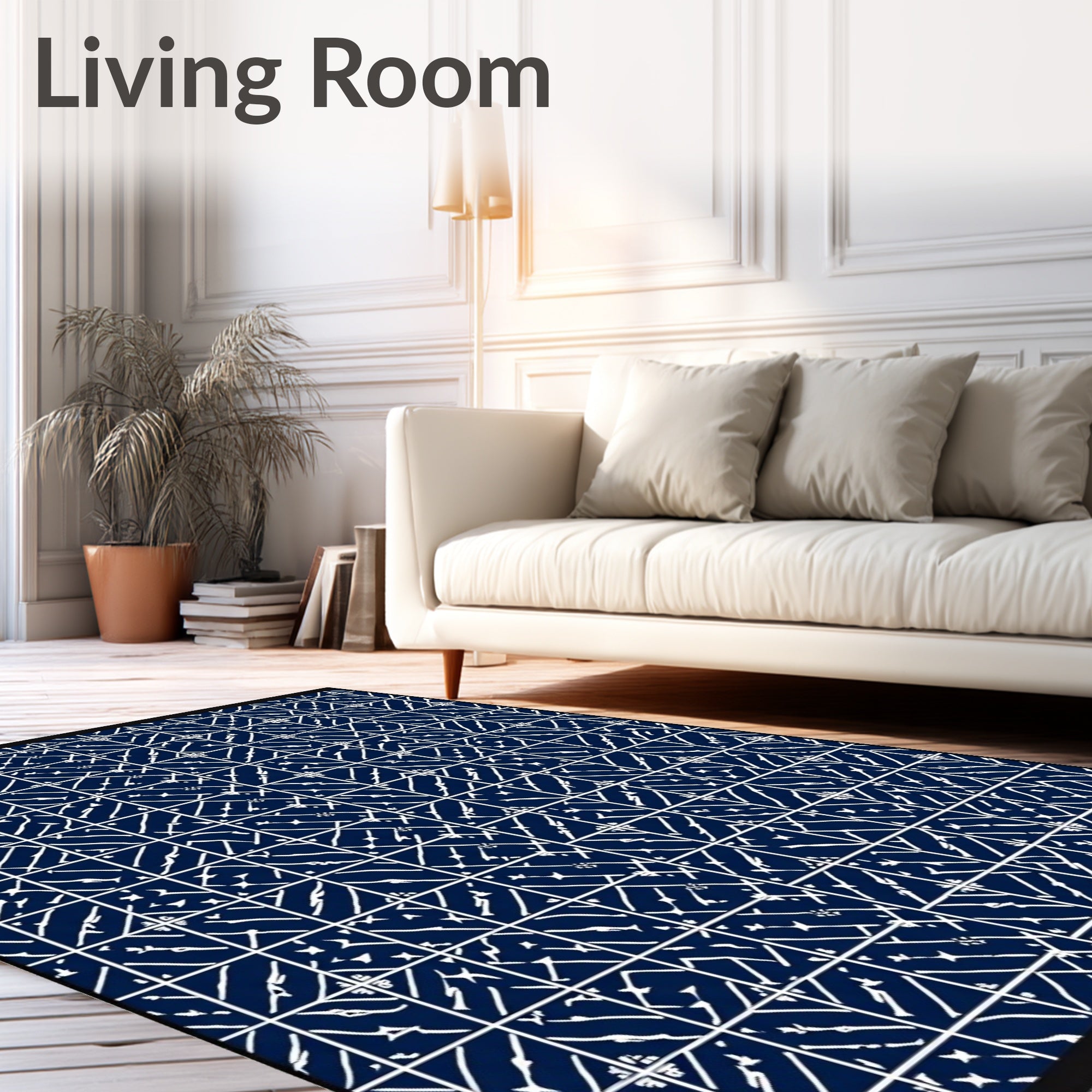 Navy White Scattered Diagonal Squares Rug