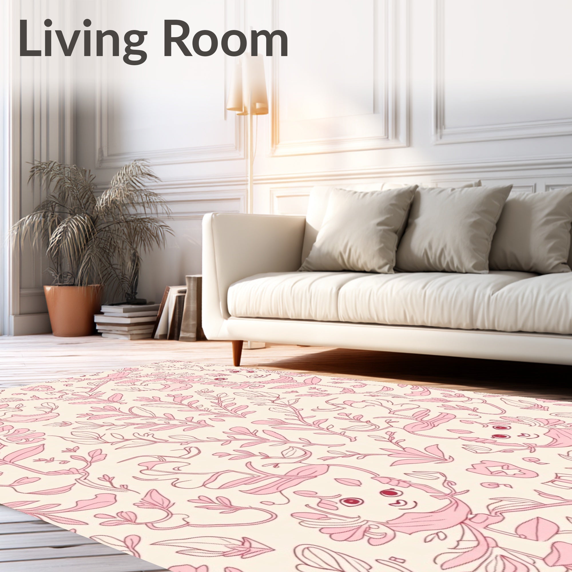 Whimsical Pink Creature Floral Medallion Rug