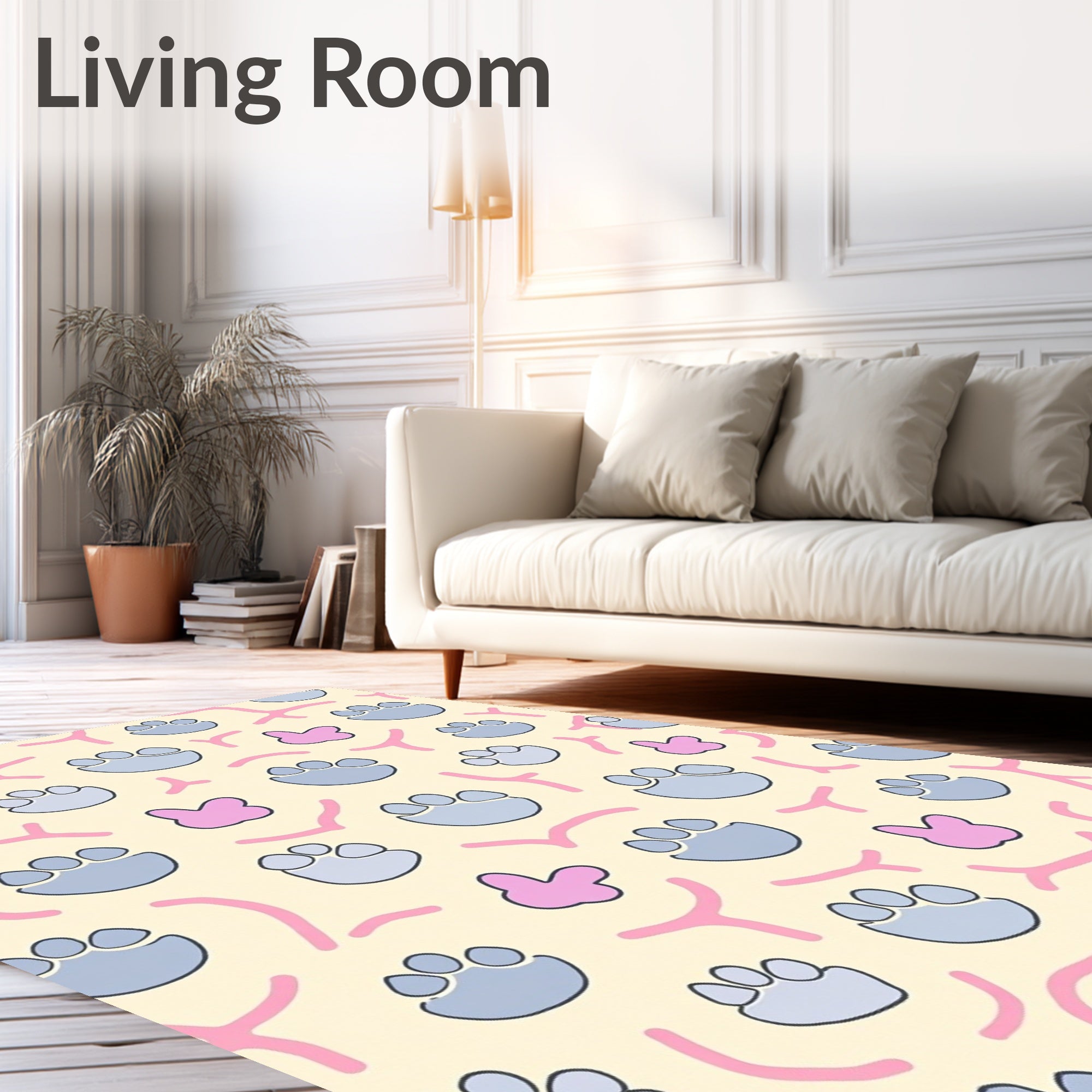 Cute Paw Prints Pink Yellow Rug