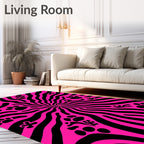 Vibrant Pink Black Paw Swirl Rug