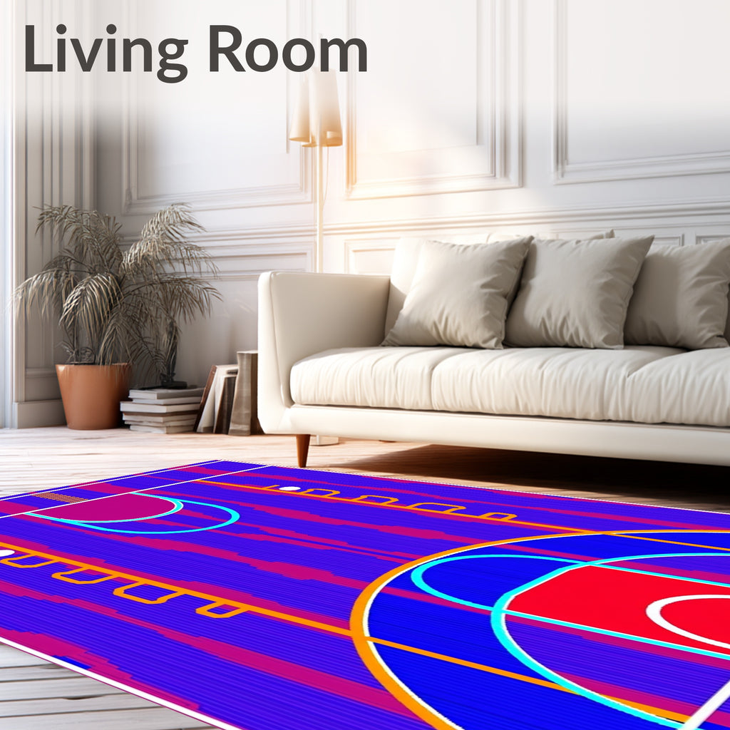 Vibrant Blue Pink Basketball Court Graphic Rug