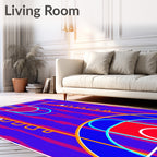 Vibrant Blue Pink Basketball Court Graphic Rug