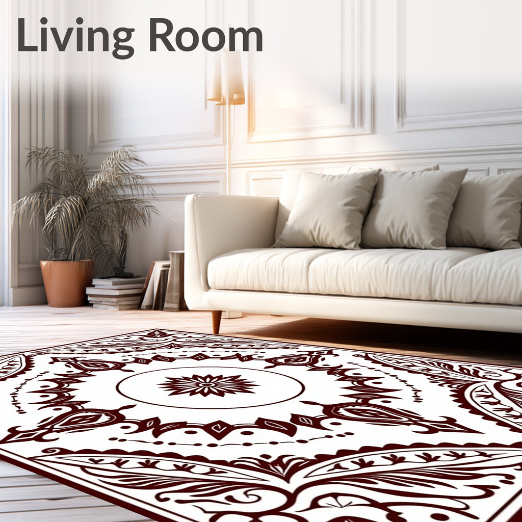 Deep Crimson Floral Medallion Border Rug