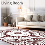 Deep Crimson Floral Medallion Border Rug