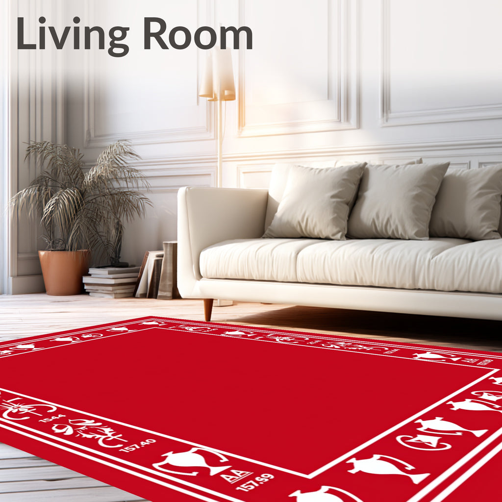 Red Trophy Border Statement Rug