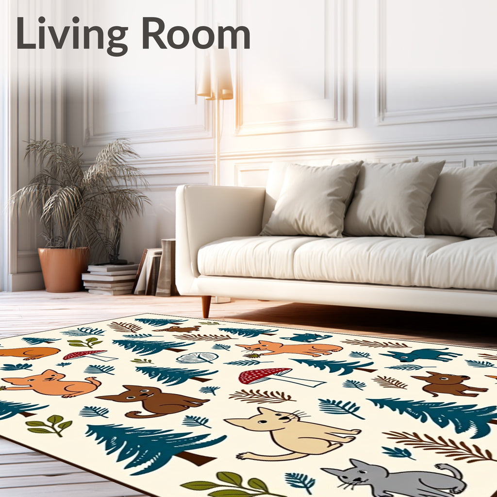 Whimsical Forest Animals Mushroom Trees Rug