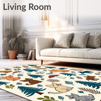 Whimsical Forest Animals Mushroom Trees Rug