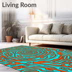 Vibrant Orange Turquoise Swirl Abstraction Rug