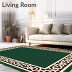 Deep Forest Green Linked Knot Border Rug