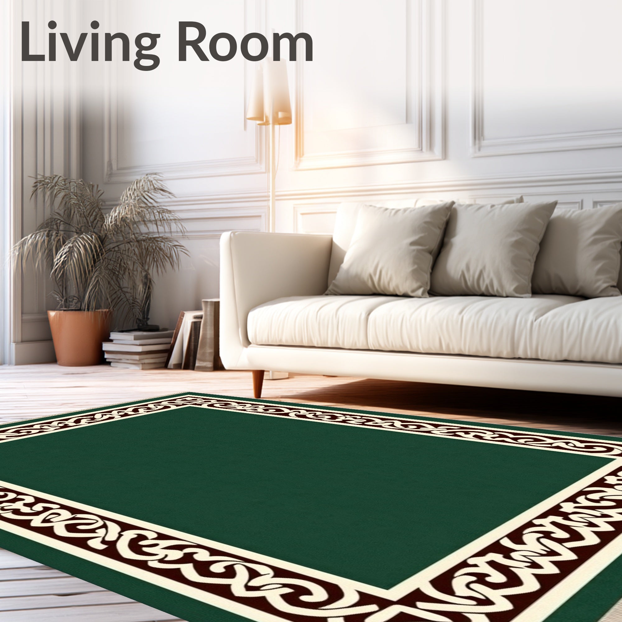 Deep Forest Green Linked Knot Border Rug