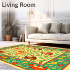 Whimsical Fox and Squirrel Floral Border Rug