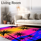 Retro Sunset Palm Trees Beach Rug