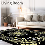 Black Yellow Floral Medallion Border Rug