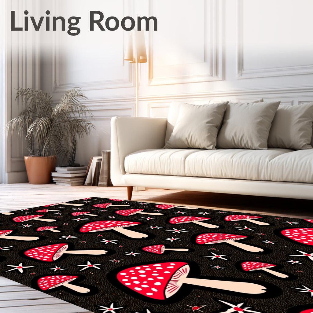 Whimsical Red Spotted Mushroom Garden Rug