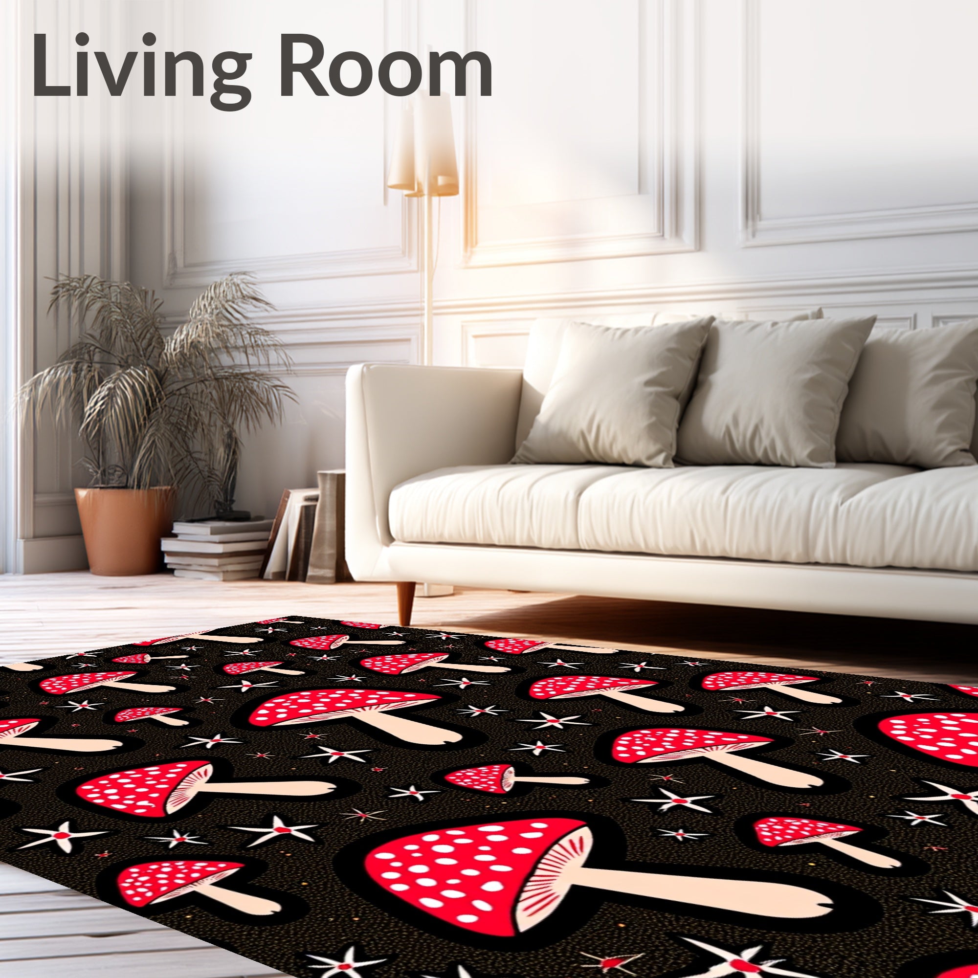 Whimsical Red Spotted Mushroom Garden Rug