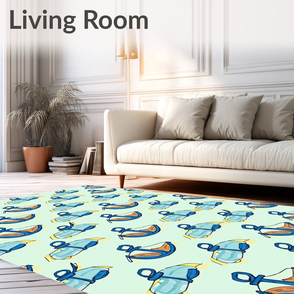 Blue Marine Anchor Pattern Rug