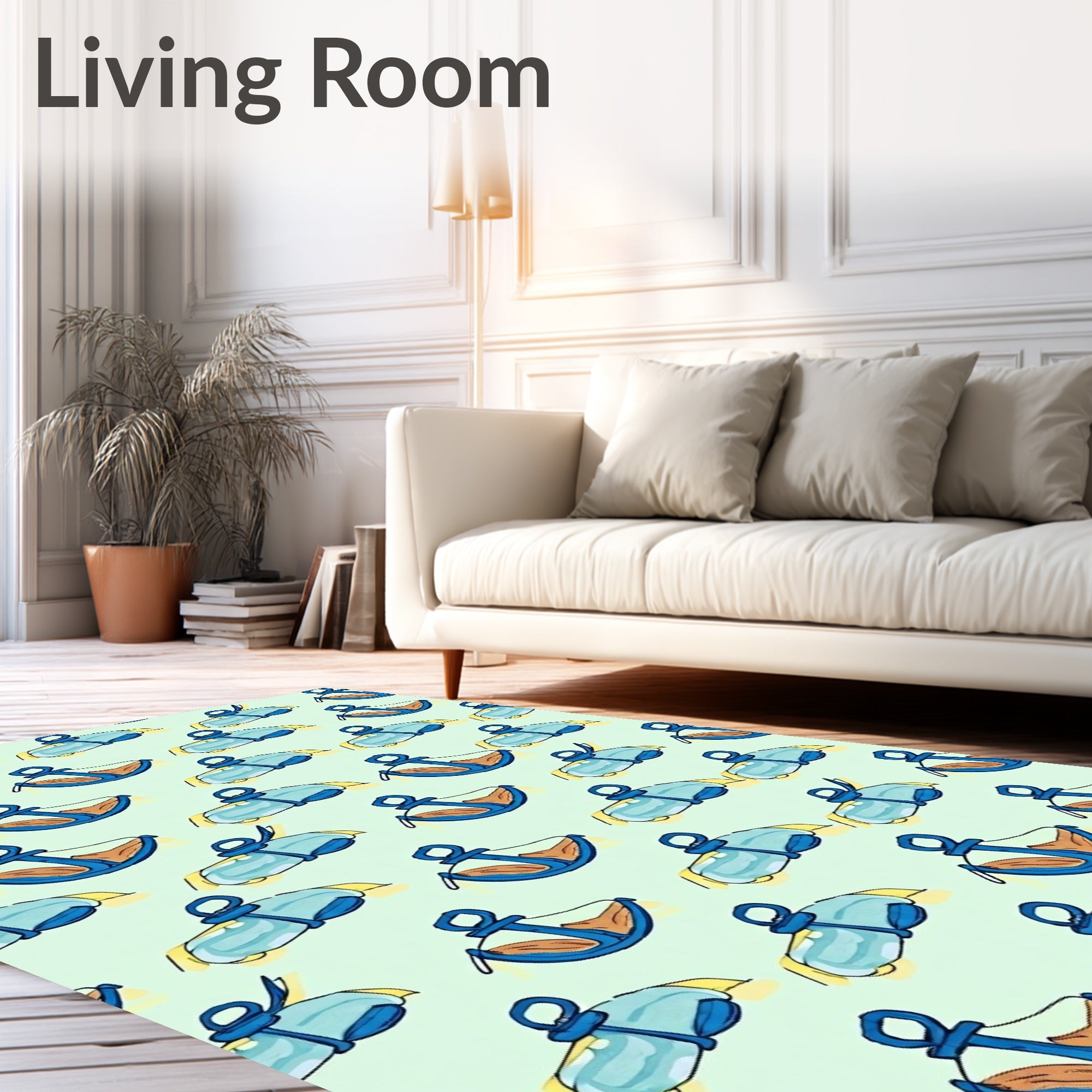 Blue Marine Anchor Pattern Rug