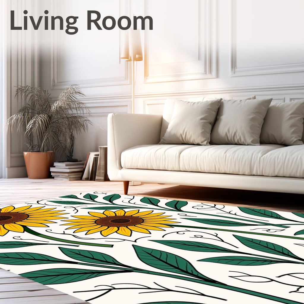 Golden Sunflower Foliage Vine Art Rug