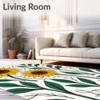 Golden Sunflower Foliage Vine Art Rug