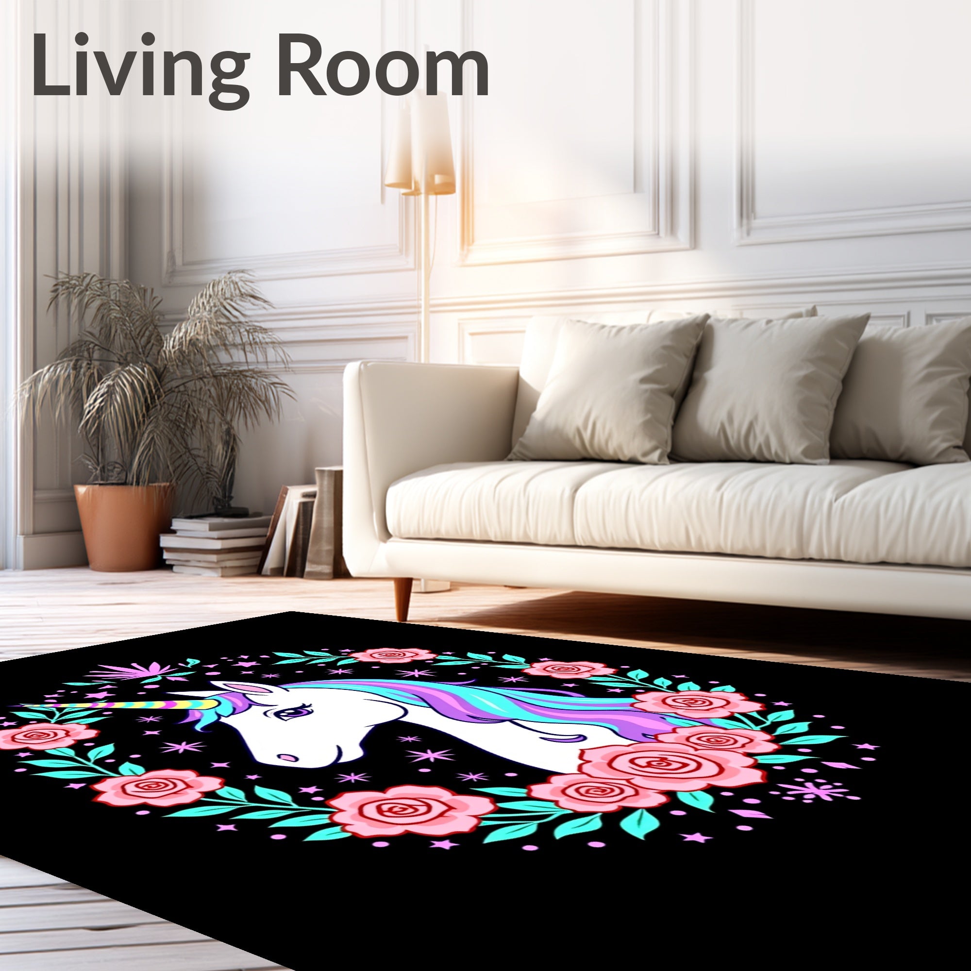 Whimsical Unicorn Rose Garland Starry Rug
