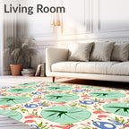 Whimsical Teal Lotus Floral Scatter Rug