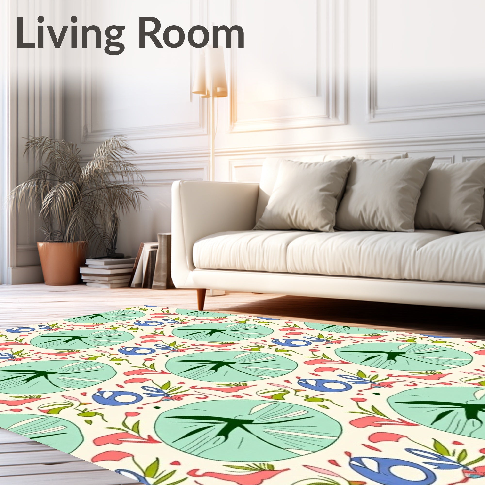 Whimsical Teal Lotus Floral Scatter Rug