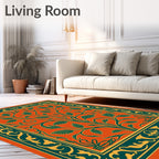 Emerald Green Orange Floral Tree Rug