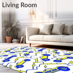 Yellow Blue Racing Cars Lightning Bolt Rug