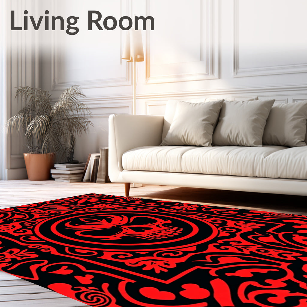 Scarlet Skull Medallion Tribal Rug