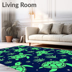 Neon Green Turtles Seaweed Navy Rug