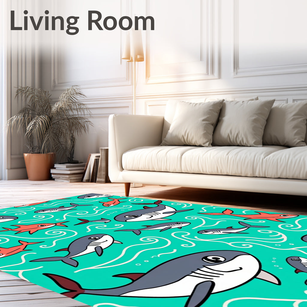 Whimsical Gray And Coral Shark Swirls Rug