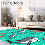Whimsical Gray And Coral Shark Swirls Rug